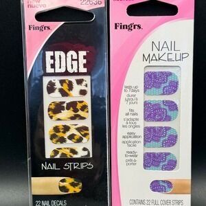 Fingrs Edge Nail Strips and Nail Makeup Full Cover‎ Strips Leopard Purple Lace